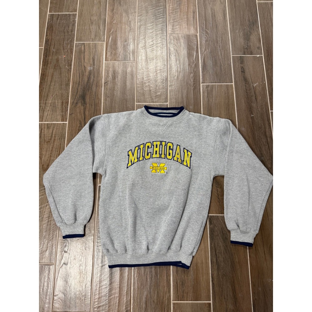 Vintage Logo Athletic Michigan Wolverines Sweatshirt Gray Navy Mens Medium M
